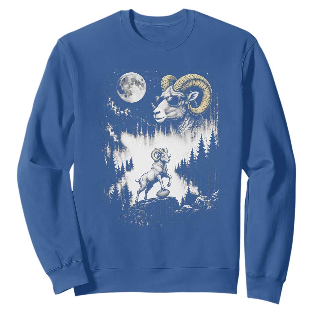 Cool Ram Wearing Sunglasses Moon Nature Vintage Graphic Sweatshirt TS12 Royal Blue Print Your Wear