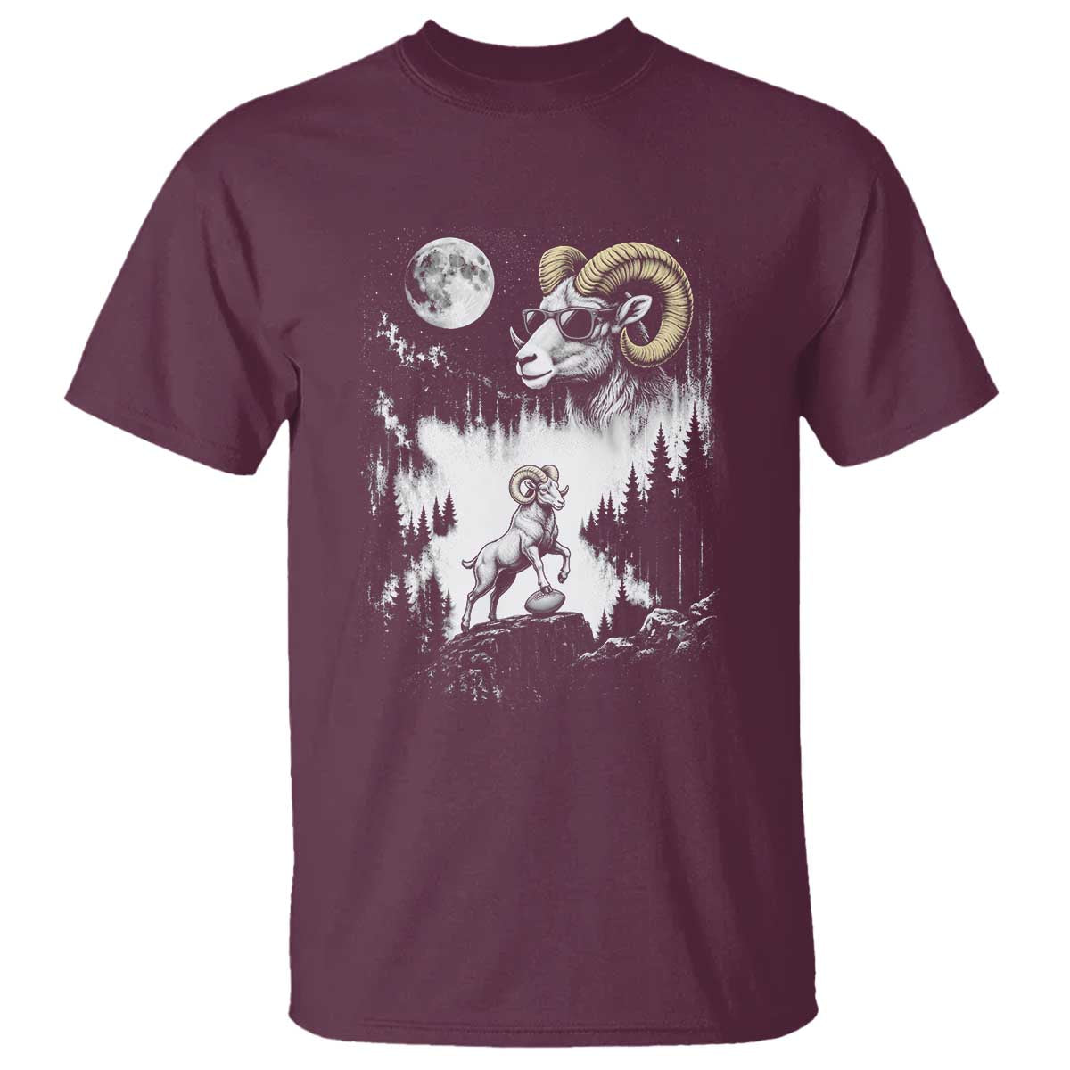 Cool Ram Wearing Sunglasses Moon Nature Vintage Graphic T Shirt