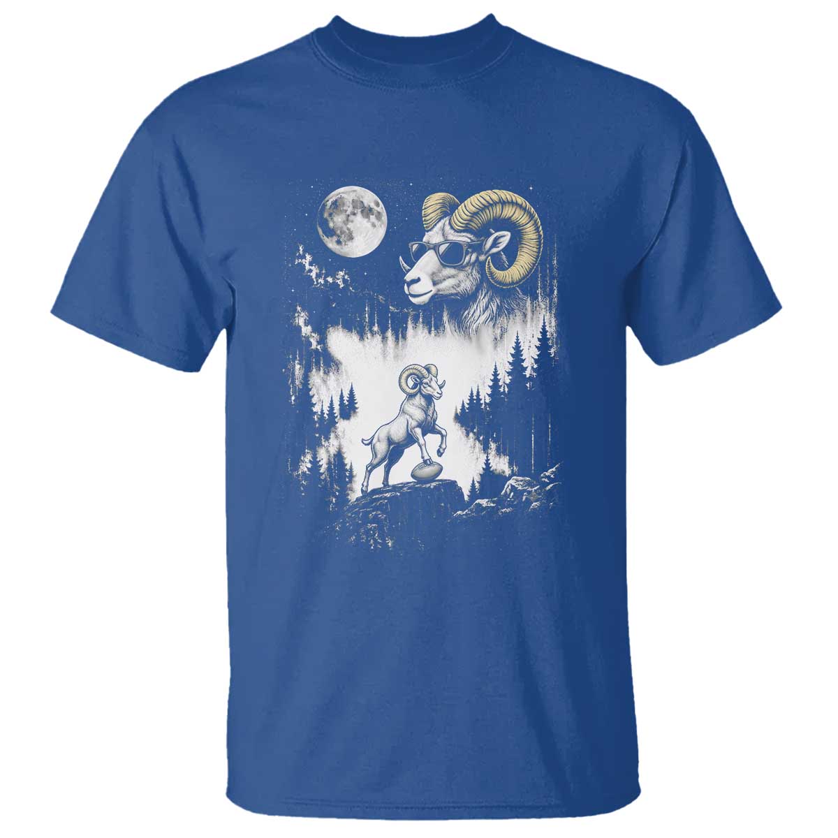 Cool Ram Wearing Sunglasses Moon Nature Vintage Graphic T Shirt TS12 Royal Blue Print Your Wear