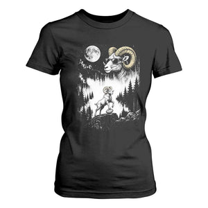 Cool Ram Wearing Sunglasses Moon Nature Vintage Graphic T Shirt For Women
