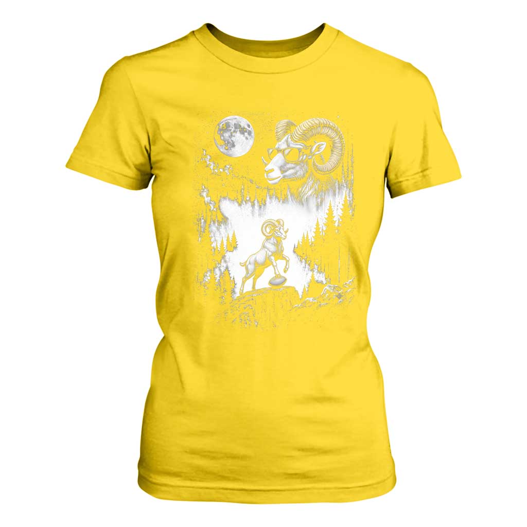 Cool Ram Wearing Sunglasses Moon Nature Vintage Graphic T Shirt For Women