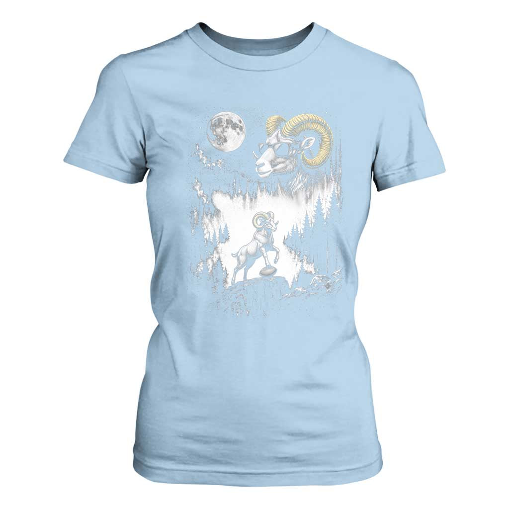 Cool Ram Wearing Sunglasses Moon Nature Vintage Graphic T Shirt For Women