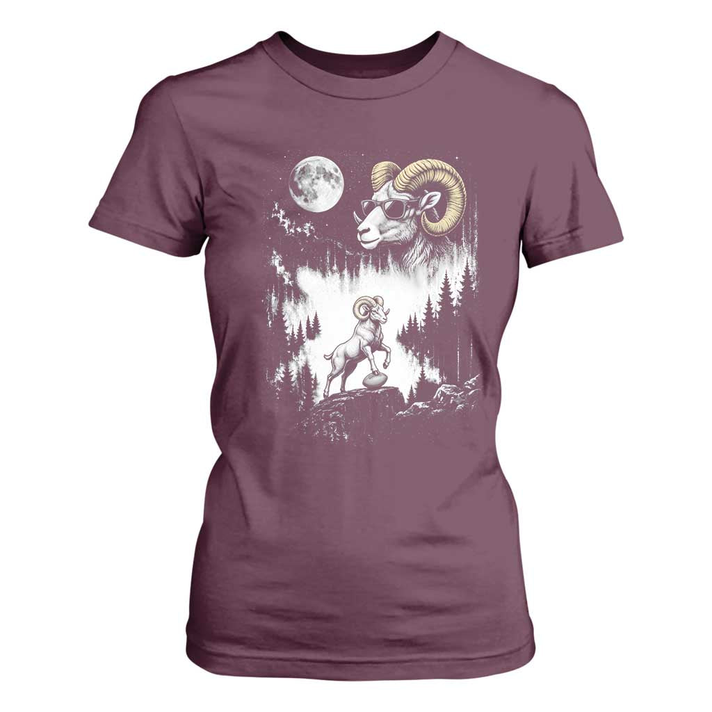 Cool Ram Wearing Sunglasses Moon Nature Vintage Graphic T Shirt For Women