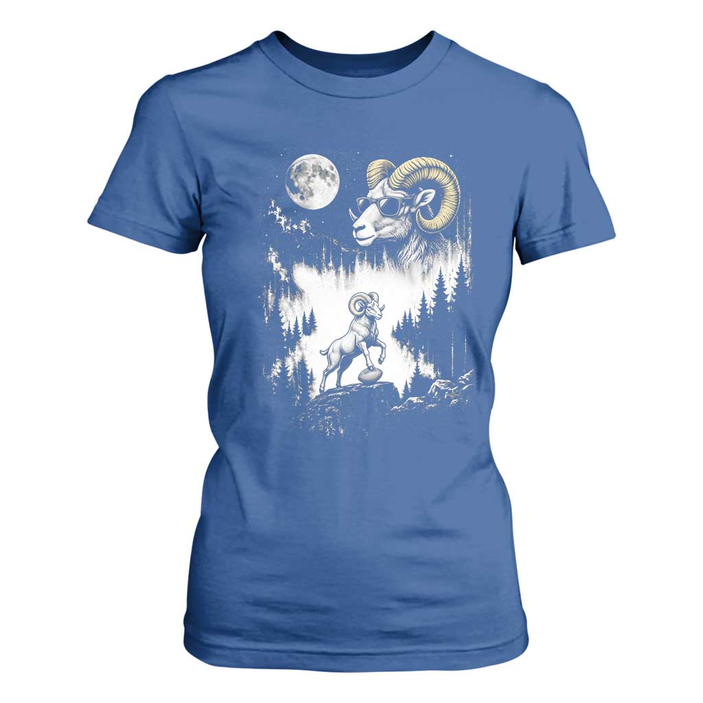 Cool Ram Wearing Sunglasses Moon Nature Vintage Graphic T Shirt For Women TS12 Royal Blue Print Your Wear