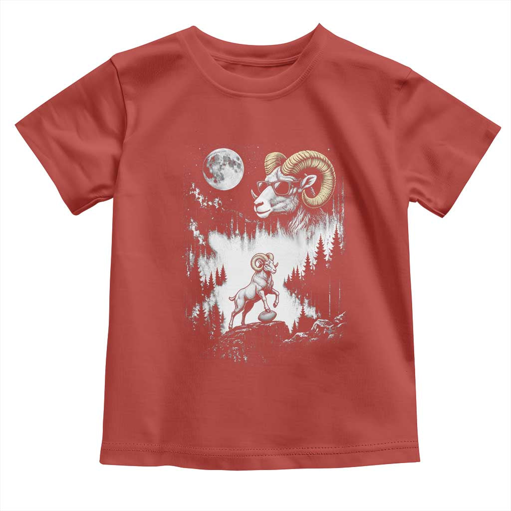 Cool Ram Wearing Sunglasses Moon Nature Vintage Graphic Toddler T Shirt