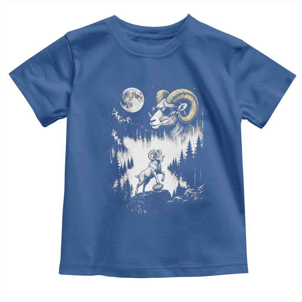 Cool Ram Wearing Sunglasses Moon Nature Vintage Graphic Toddler T Shirt TS12 Royal Blue Print Your Wear