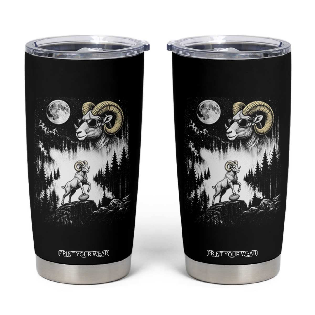 Cool Ram Wearing Sunglasses Moon Nature Vintage Graphic Tumbler Cup TS12 Black Print Your Wear