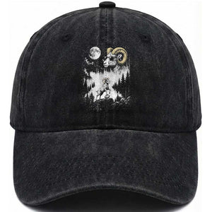 Cool Ram Wearing Sunglasses Moon Nature Vintage Graphic Washed Cotton Baseball Cap