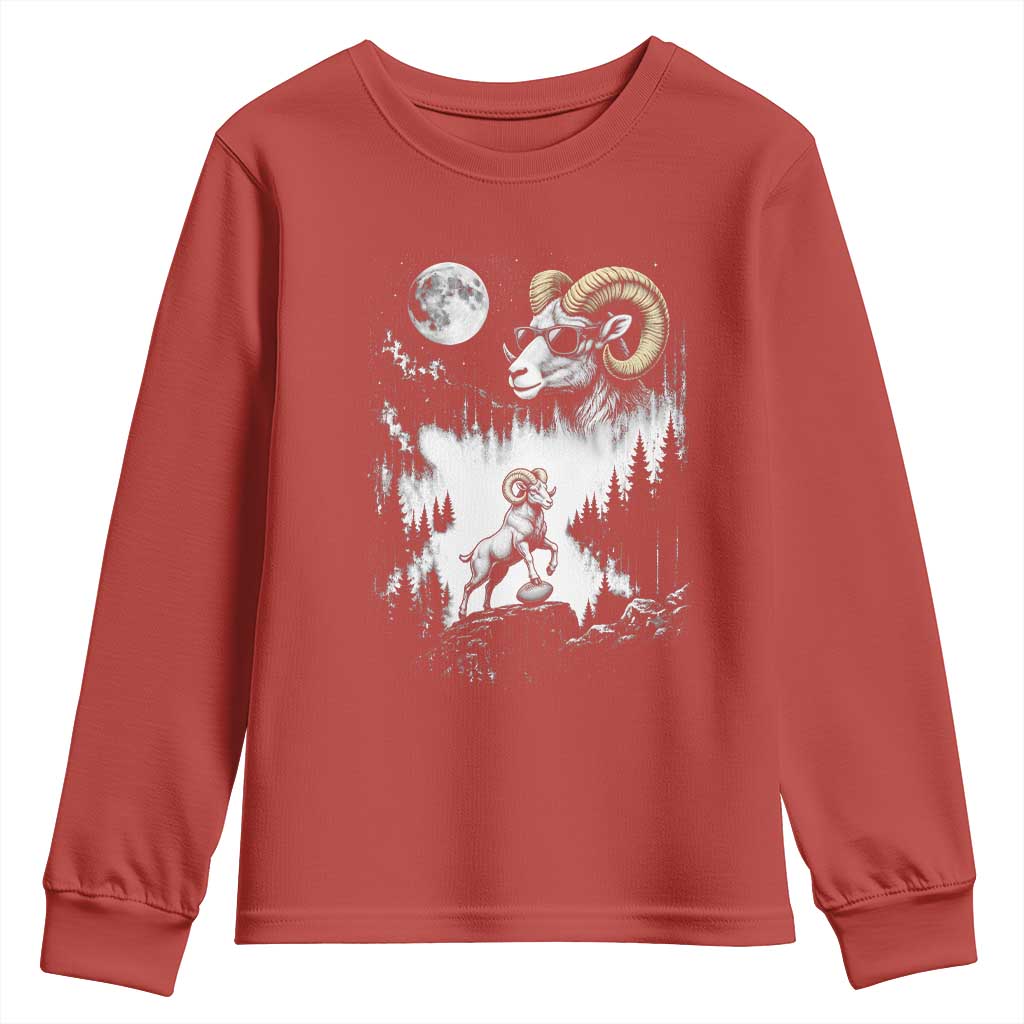 Cool Ram Wearing Sunglasses Moon Nature Vintage Graphic Youth Sweatshirt