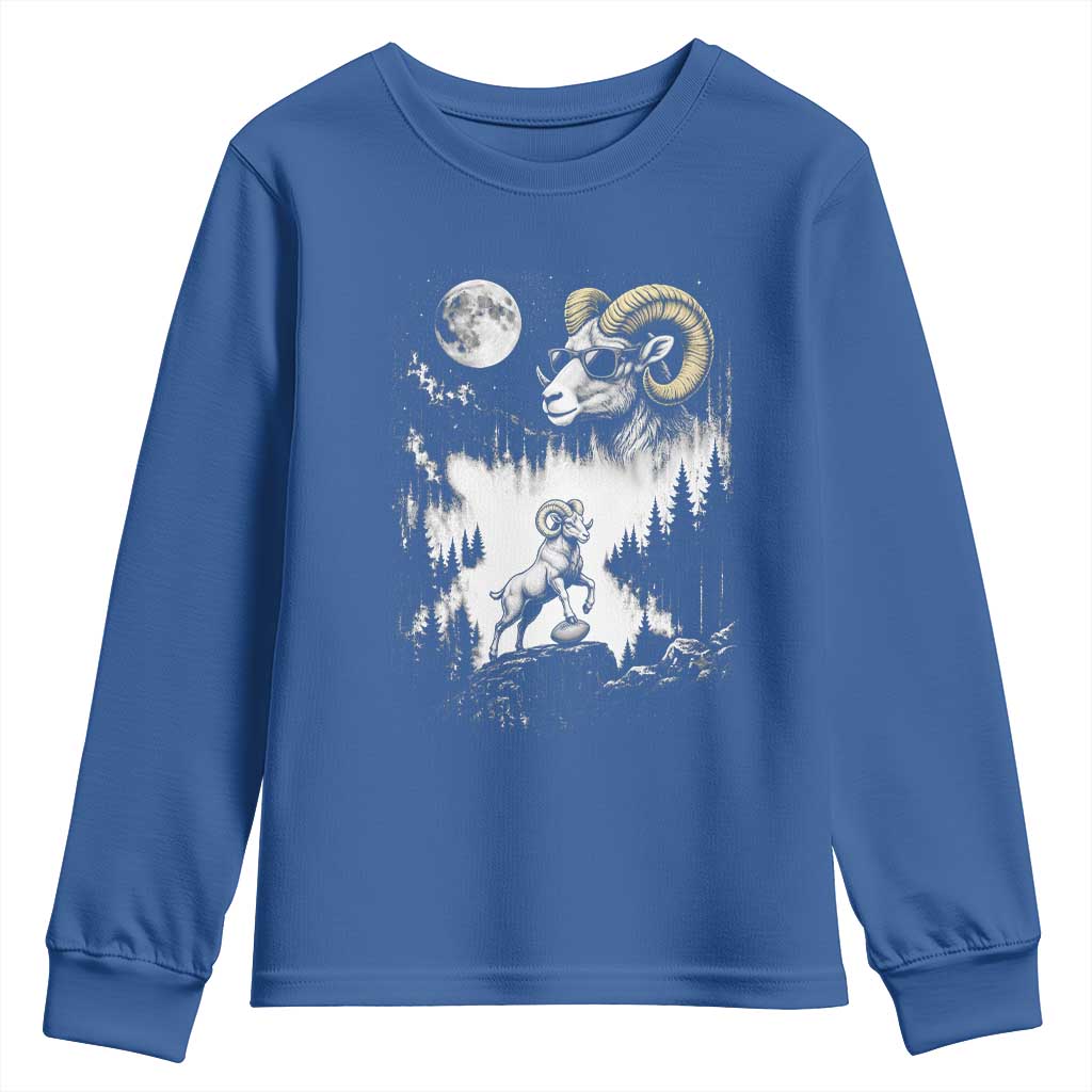 Cool Ram Wearing Sunglasses Moon Nature Vintage Graphic Youth Sweatshirt TS12 Royal Blue Print Your Wear
