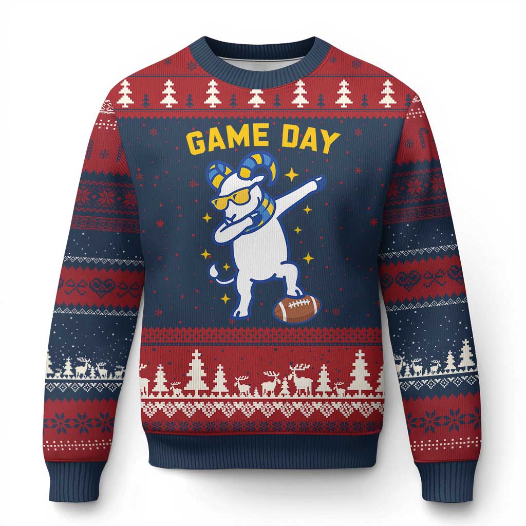 Funny Dabbing Ram Ugly Christmas Sweater Los Angeles Sports Fan Gift TS12 Navy Red Print Your Wear