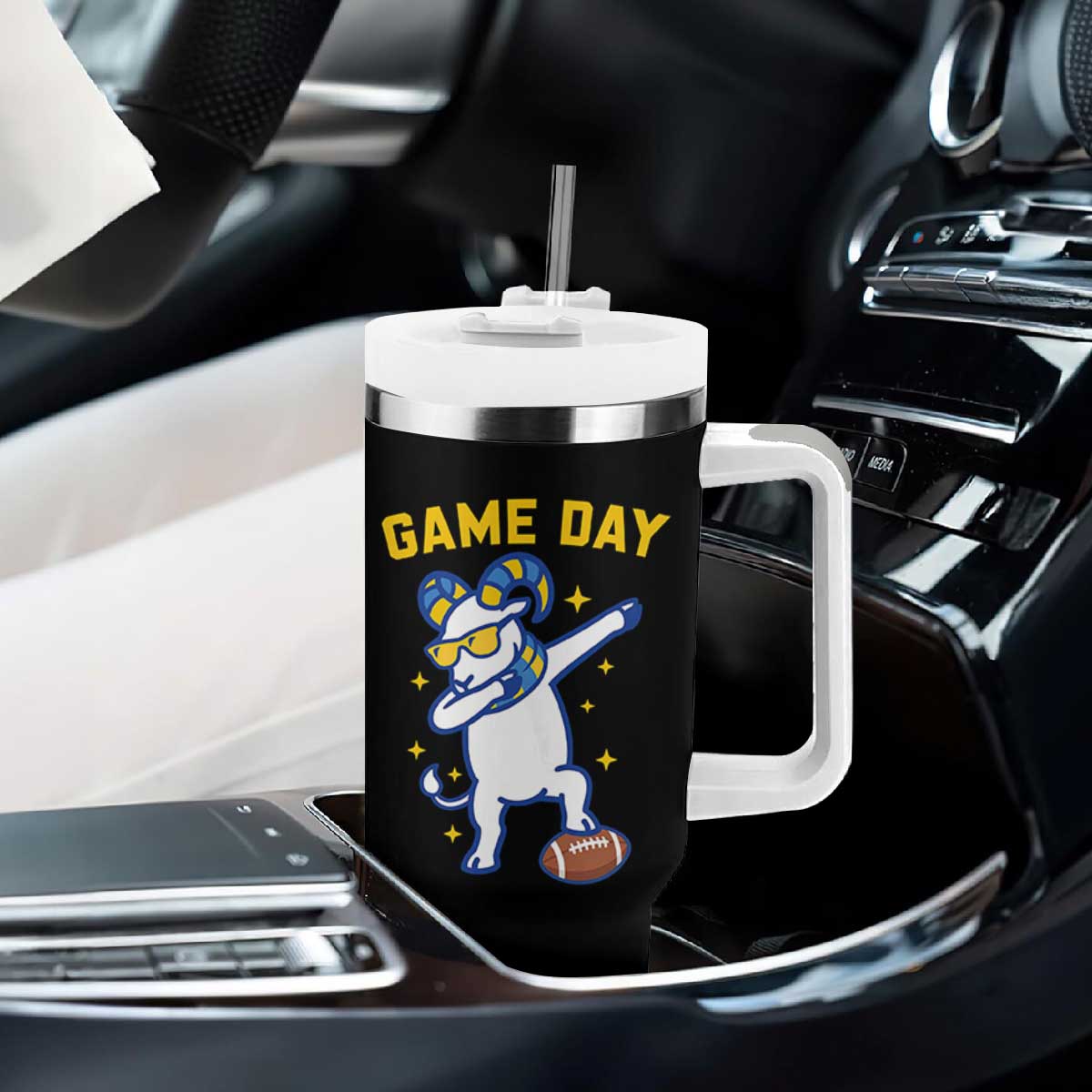 Funny Dabbing Ram Tumbler With Handle Los Angeles Sports Fan Gift