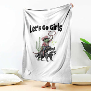 Cowboy Frog Riding Raccoon Throw Blanket Let's Go Girls TS12 Print Your Wear