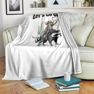 Cowboy Frog Riding Raccoon Throw Blanket Let's Go Girls TS12 Print Your Wear