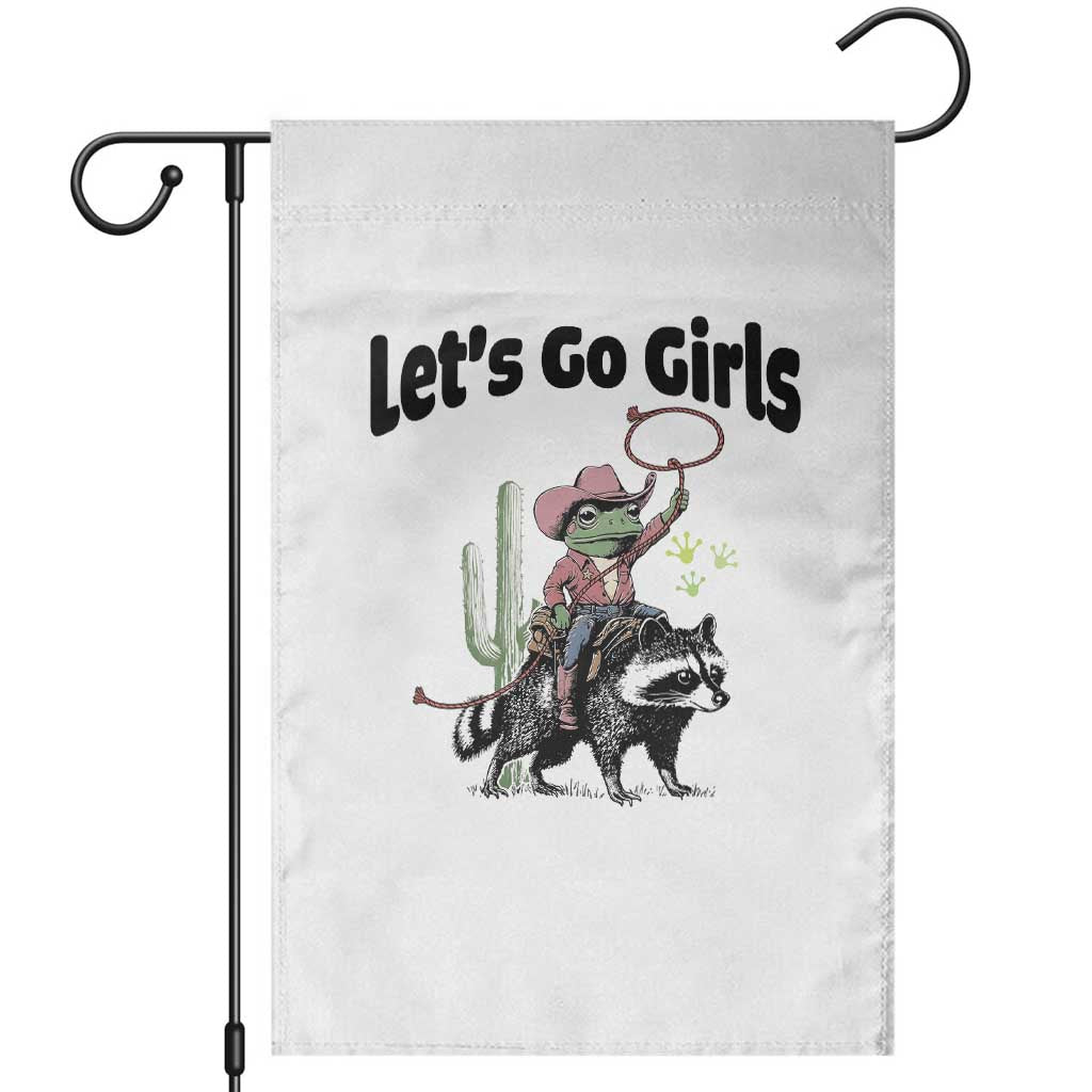 Cowboy Frog Riding Raccoon Garden Flag Let's Go Girls TS12 White Print Your Wear