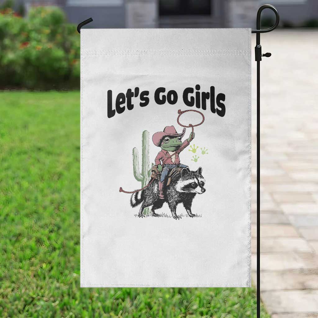Cowboy Frog Riding Raccoon Garden Flag Let's Go Girls TS12 Print Your Wear