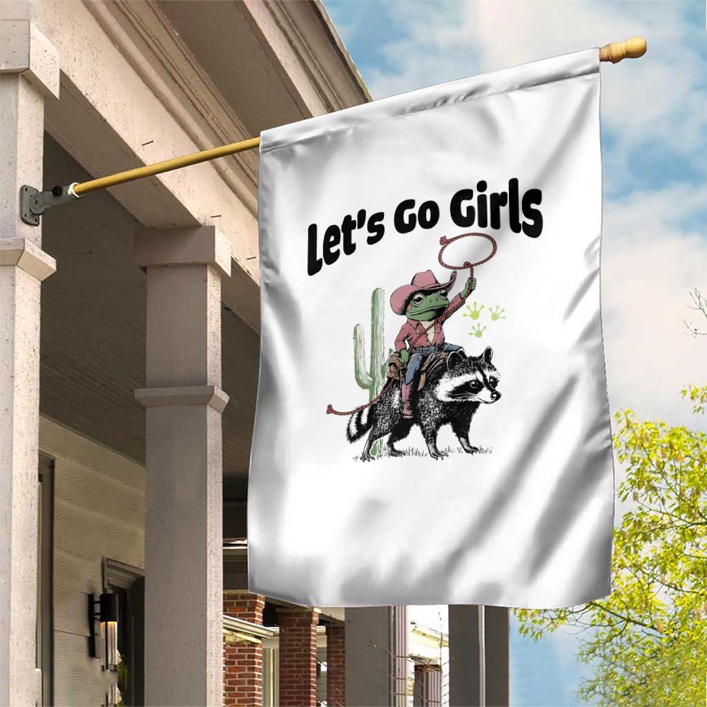 Cowboy Frog Riding Raccoon Garden Flag Let's Go Girls TS12 Print Your Wear