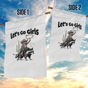 Cowboy Frog Riding Raccoon Garden Flag Let's Go Girls TS12 Print Your Wear