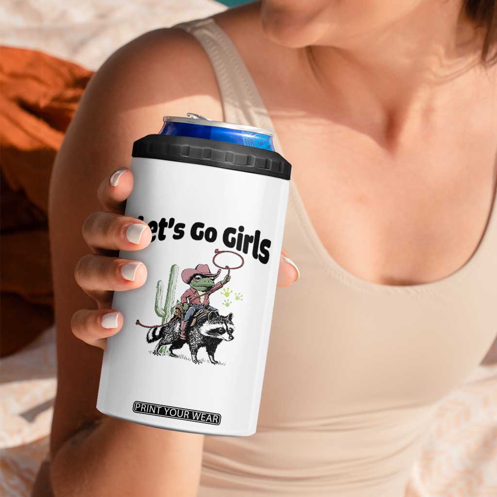 Cowboy Frog Riding Raccoon 4 in 1 Can Cooler Tumbler Let's Go Girls TS12 Print Your Wear