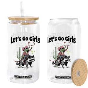 Cowboy Frog Riding Raccoon Glass Can Let's Go Girls TS12 Print Your Wear