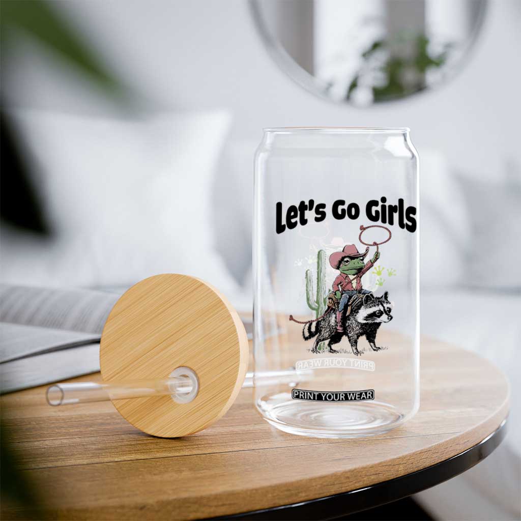Cowboy Frog Riding Raccoon Glass Can Let's Go Girls TS12 Print Your Wear