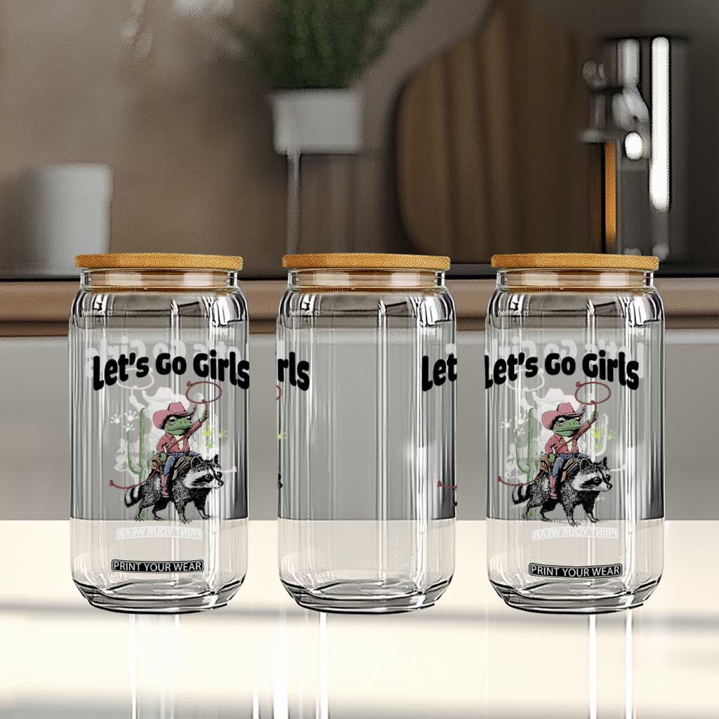Cowboy Frog Riding Raccoon Glass Can Let's Go Girls TS12 Print Your Wear
