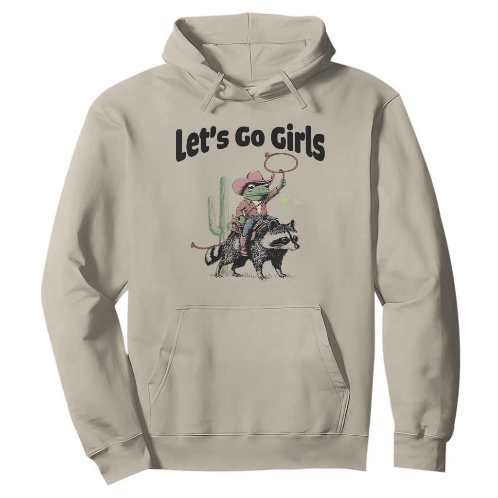 Cowboy Frog Riding Raccoon Hoodie Let's Go Girls TS12 Sand Print Your Wear