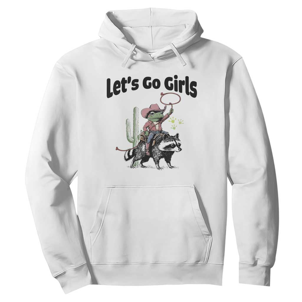 Cowboy Frog Riding Raccoon Hoodie Let's Go Girls TS12 White Print Your Wear