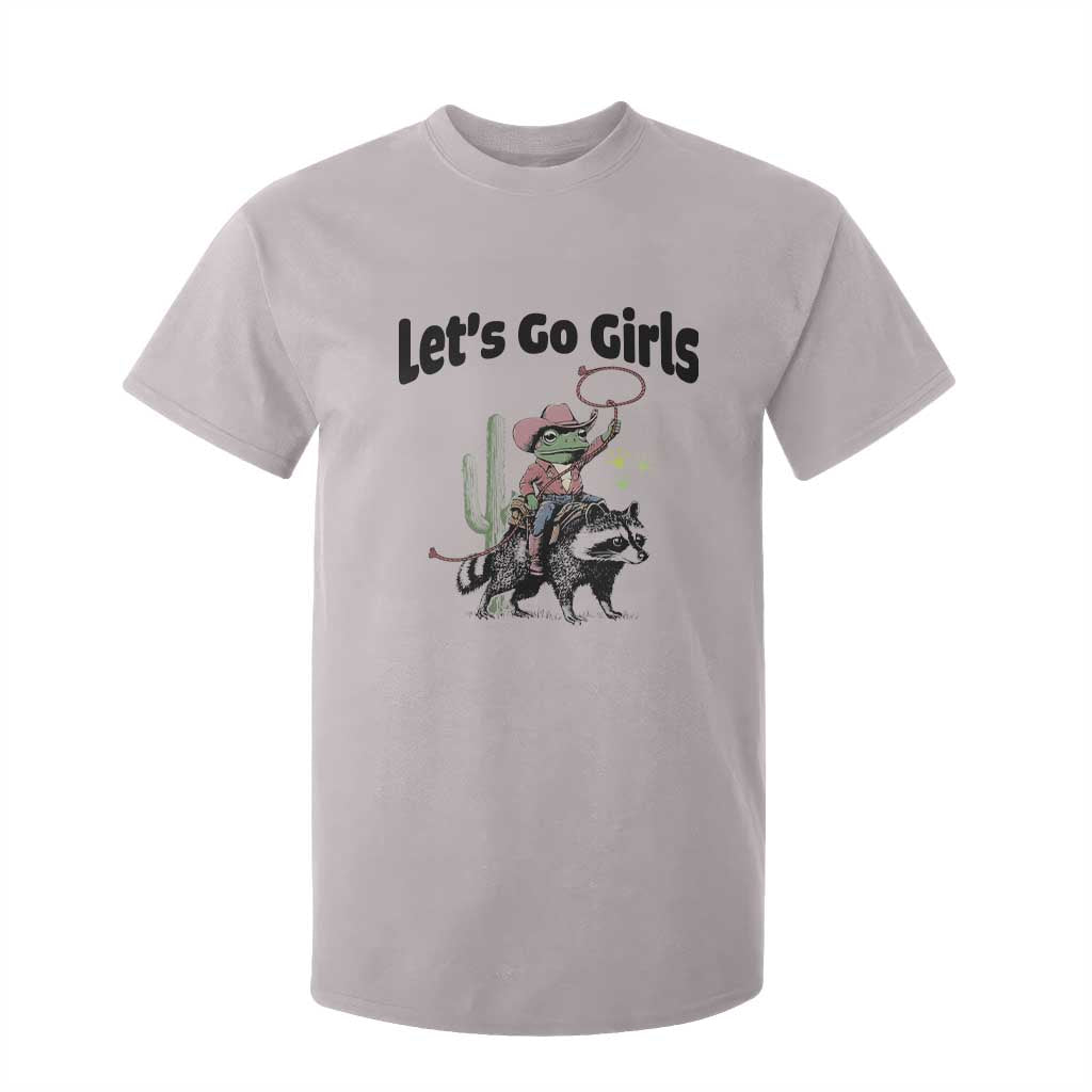 Cowboy Frog Riding Raccoon T Shirt For Kid Let's Go Girls TS12 Ice Gray Print Your Wear