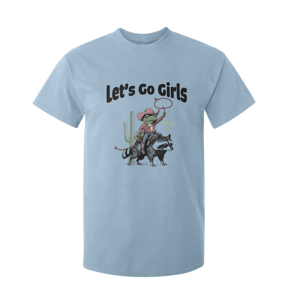 Cowboy Frog Riding Raccoon T Shirt For Kid Let's Go Girls TS12 Light Blue Print Your Wear