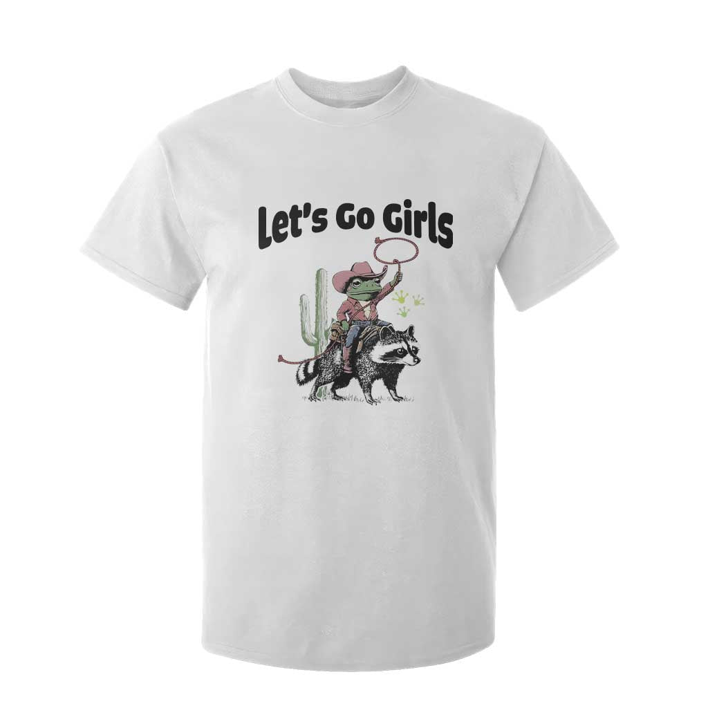 Cowboy Frog Riding Raccoon T Shirt For Kid Let's Go Girls TS12 White Print Your Wear