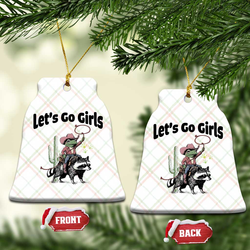 Cowboy Frog Riding Raccoon Ceramic Ornament Let's Go Girls TS12 Print Your Wear