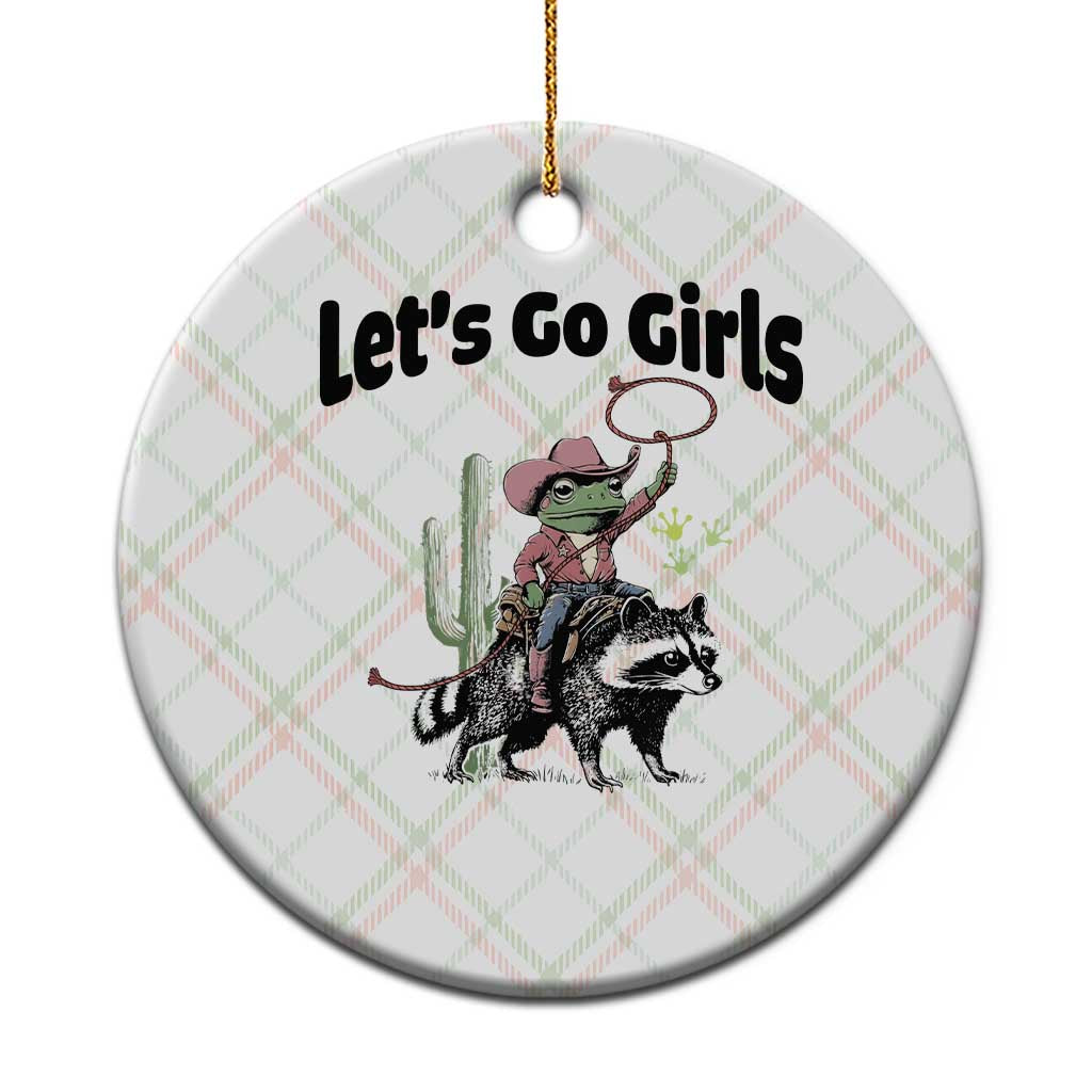 Cowboy Frog Riding Raccoon Ceramic Ornament Let's Go Girls TS12 1pc Christmas Plaid Print Your Wear