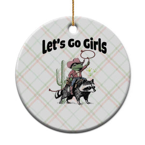 Cowboy Frog Riding Raccoon Ceramic Ornament Let's Go Girls TS12 1pc Christmas Plaid Print Your Wear