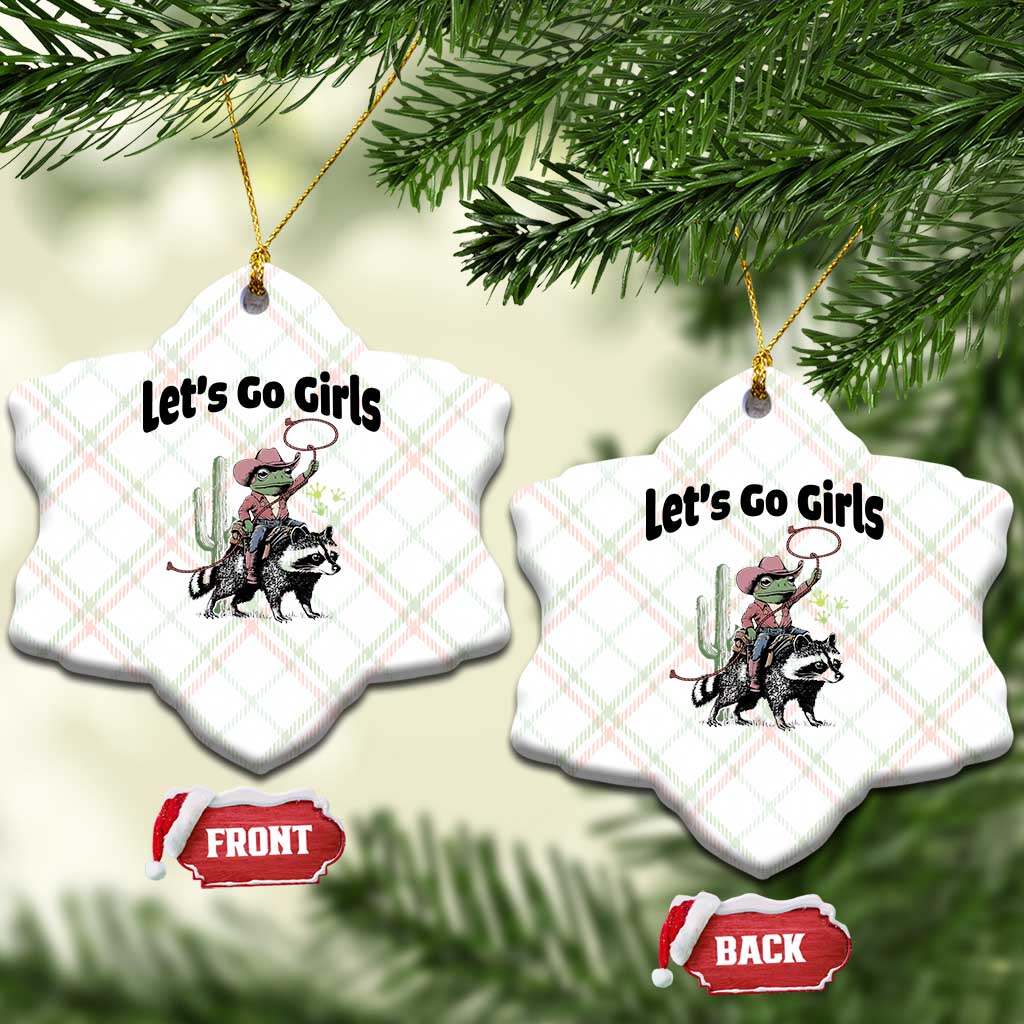Cowboy Frog Riding Raccoon Ceramic Ornament Let's Go Girls TS12 Print Your Wear