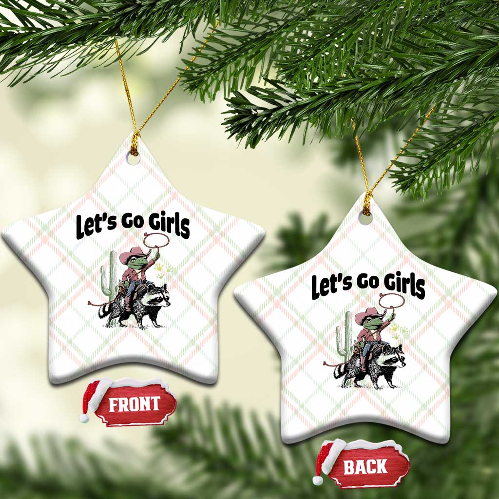 Cowboy Frog Riding Raccoon Ceramic Ornament Let's Go Girls TS12 Print Your Wear