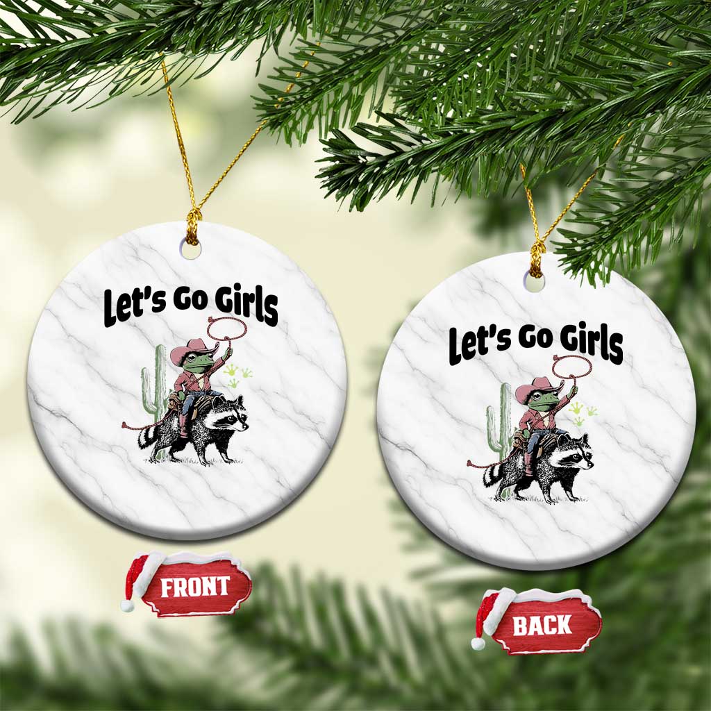 Cowboy Frog Riding Raccoon Ceramic Ornament Let's Go Girls TS12 1pc White Marble Print Your Wear