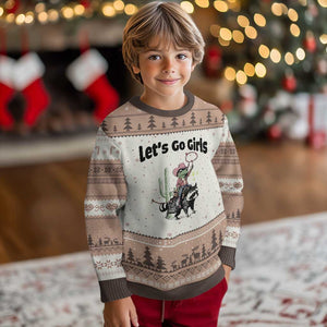 Cowboy Frog Riding Raccoon Ugly Christmas Sweater Let's Go Girls TS12 Mocha Mousse Print Your Wear