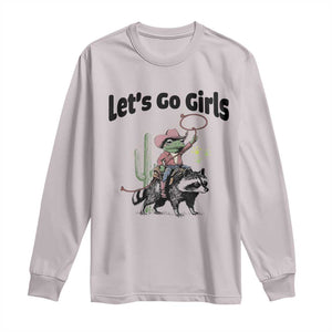 Cowboy Frog Riding Raccoon Long Sleeve Shirt Let's Go Girls TS12 Ice Gray Print Your Wear