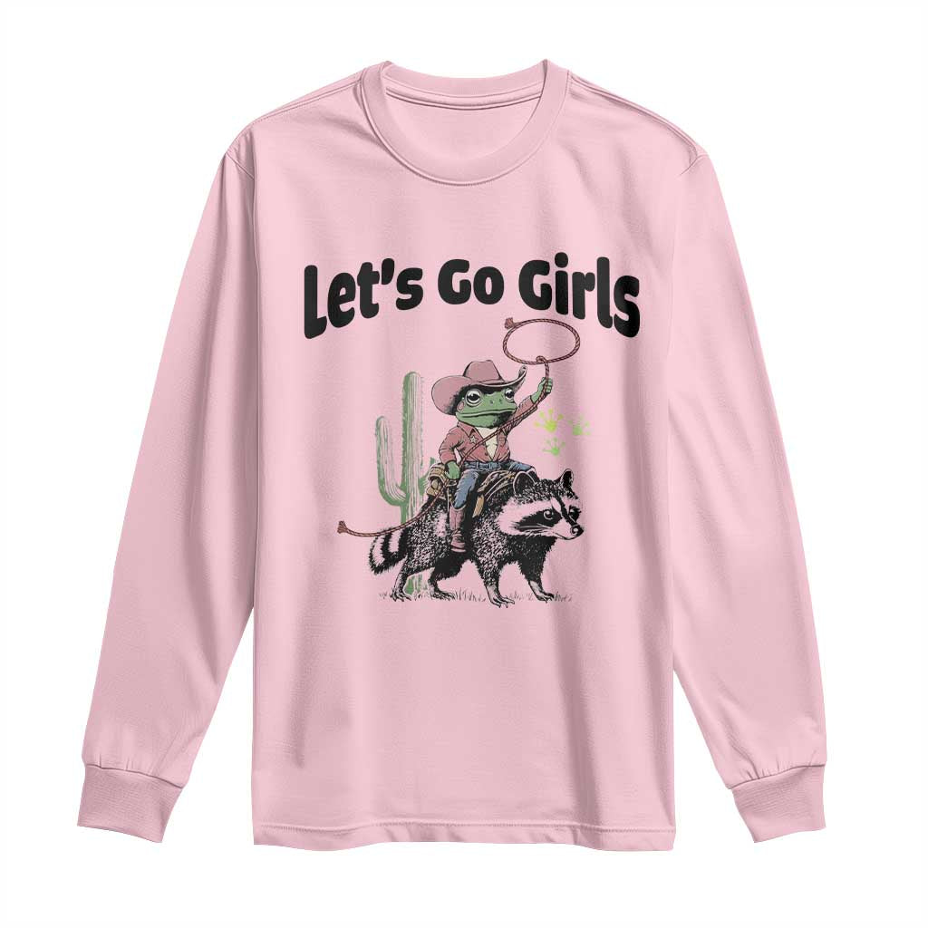 Cowboy Frog Riding Raccoon Long Sleeve Shirt Let's Go Girls TS12 Light Pink Print Your Wear