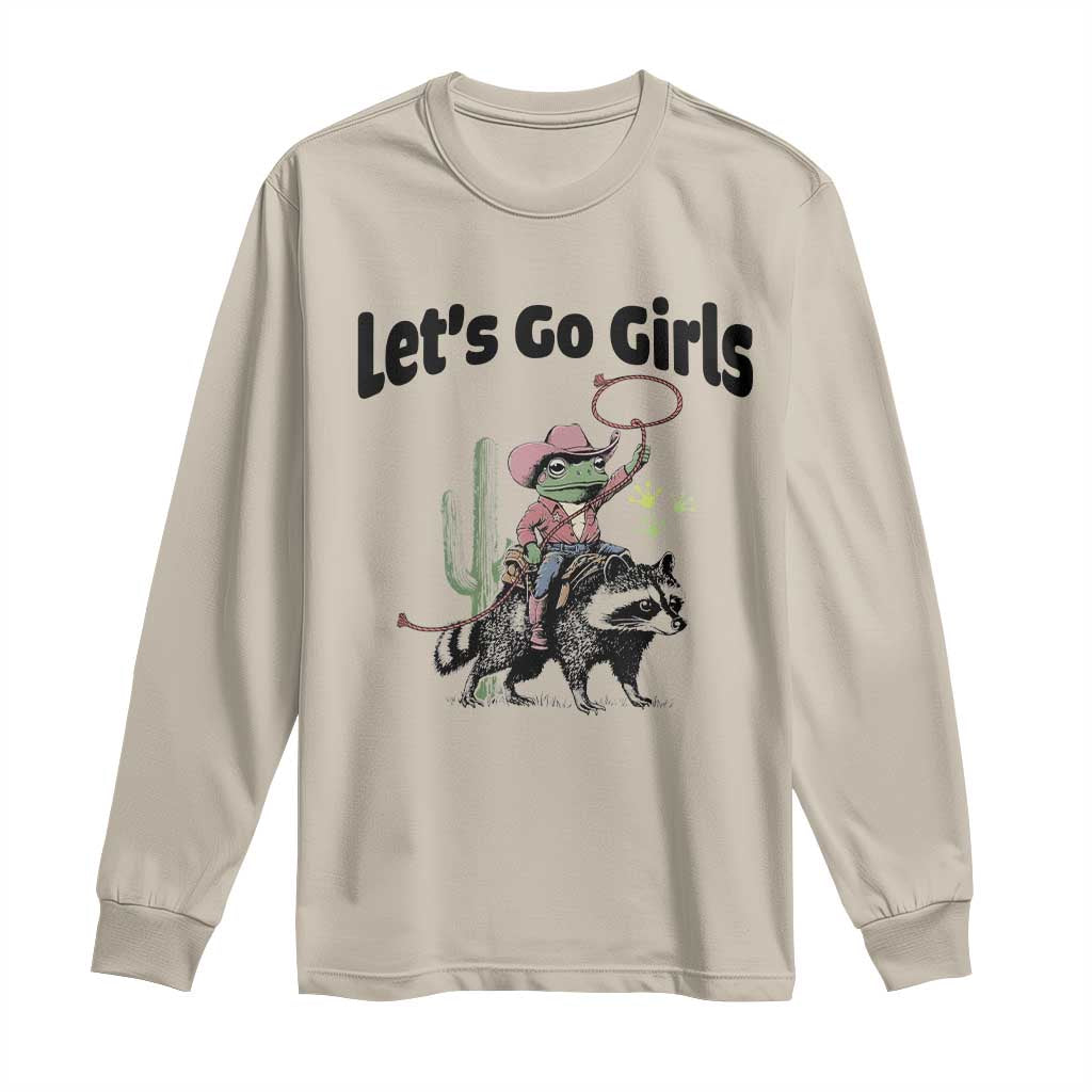 Cowboy Frog Riding Raccoon Long Sleeve Shirt Let's Go Girls TS12 Sand Print Your Wear