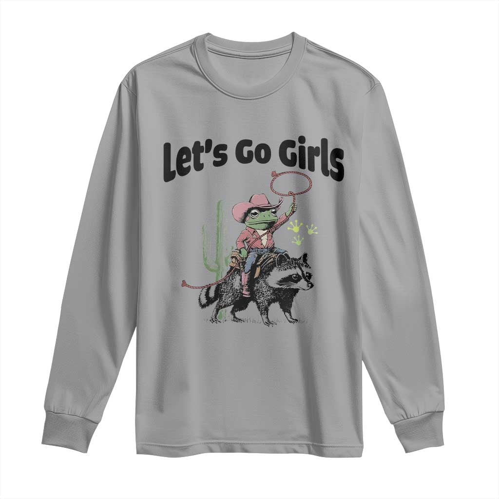 Cowboy Frog Riding Raccoon Long Sleeve Shirt Let's Go Girls TS12 Sport Gray Print Your Wear