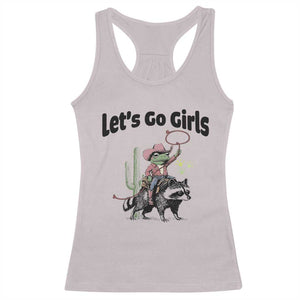 Cowboy Frog Riding Raccoon Racerback Tank Top Let's Go Girls TS12 Ice Gray Print Your Wear