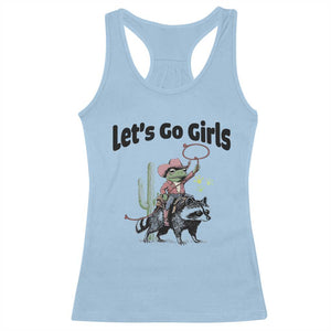 Cowboy Frog Riding Raccoon Racerback Tank Top Let's Go Girls TS12 Light Blue Print Your Wear