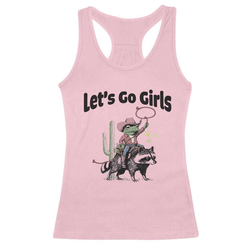 Cowboy Frog Riding Raccoon Racerback Tank Top Let's Go Girls TS12 Light Pink Print Your Wear