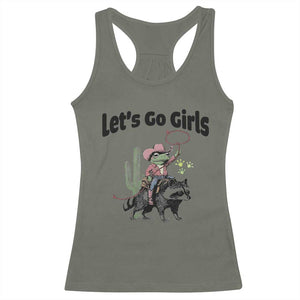Cowboy Frog Riding Raccoon Racerback Tank Top Let's Go Girls TS12 Military Green Print Your Wear