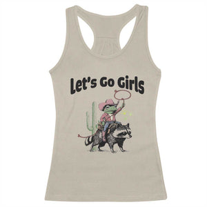 Cowboy Frog Riding Raccoon Racerback Tank Top Let's Go Girls TS12 Sand Print Your Wear