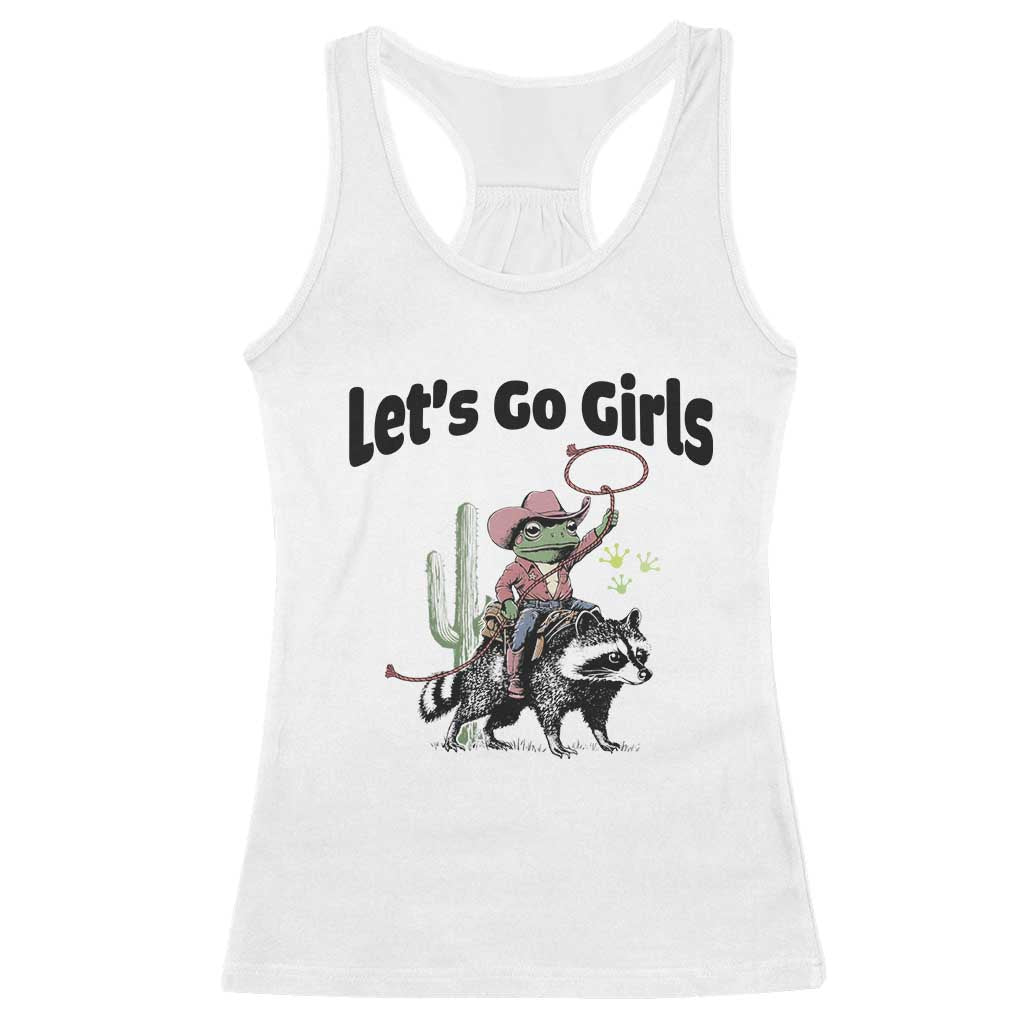 Cowboy Frog Riding Raccoon Racerback Tank Top Let's Go Girls TS12 White Print Your Wear