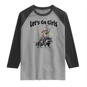 Cowboy Frog Riding Raccoon Raglan Shirt Let's Go Girls TS12 Sport Gray Black Print Your Wear