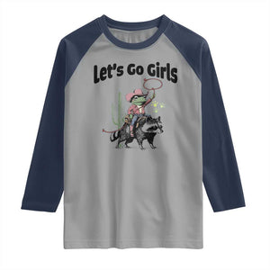 Cowboy Frog Riding Raccoon Raglan Shirt Let's Go Girls TS12 Sport Gray Navy Print Your Wear